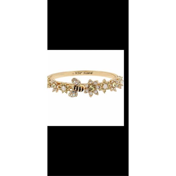 Betsey Johnson bumblebee gold hinged bracelet with embellished ￼flowers and an a - Picture 14 of 14